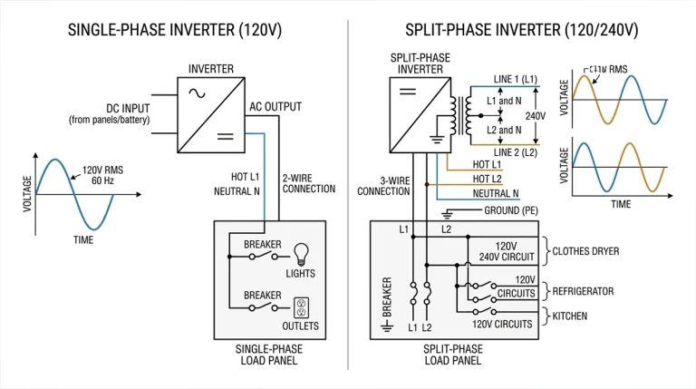Single-phase inverter compared with split-phase 120/240V inverter