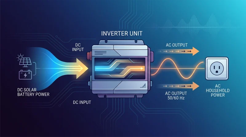 Inverter converting DC solar power into AC household power