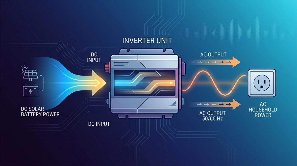 Inverter converting DC solar power into AC household power